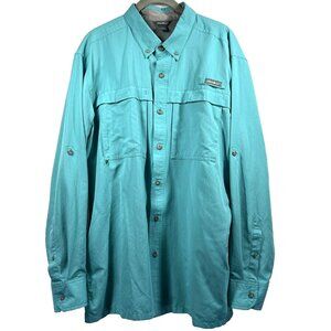 Eddie Bauer Men' Fishing Shirt Size L Blue Long Sleeve Roll Tab Mesh Lightweight